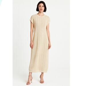 Mr. Mittens Pointelle Knit Cotton Midi Dress XS Cream NEW